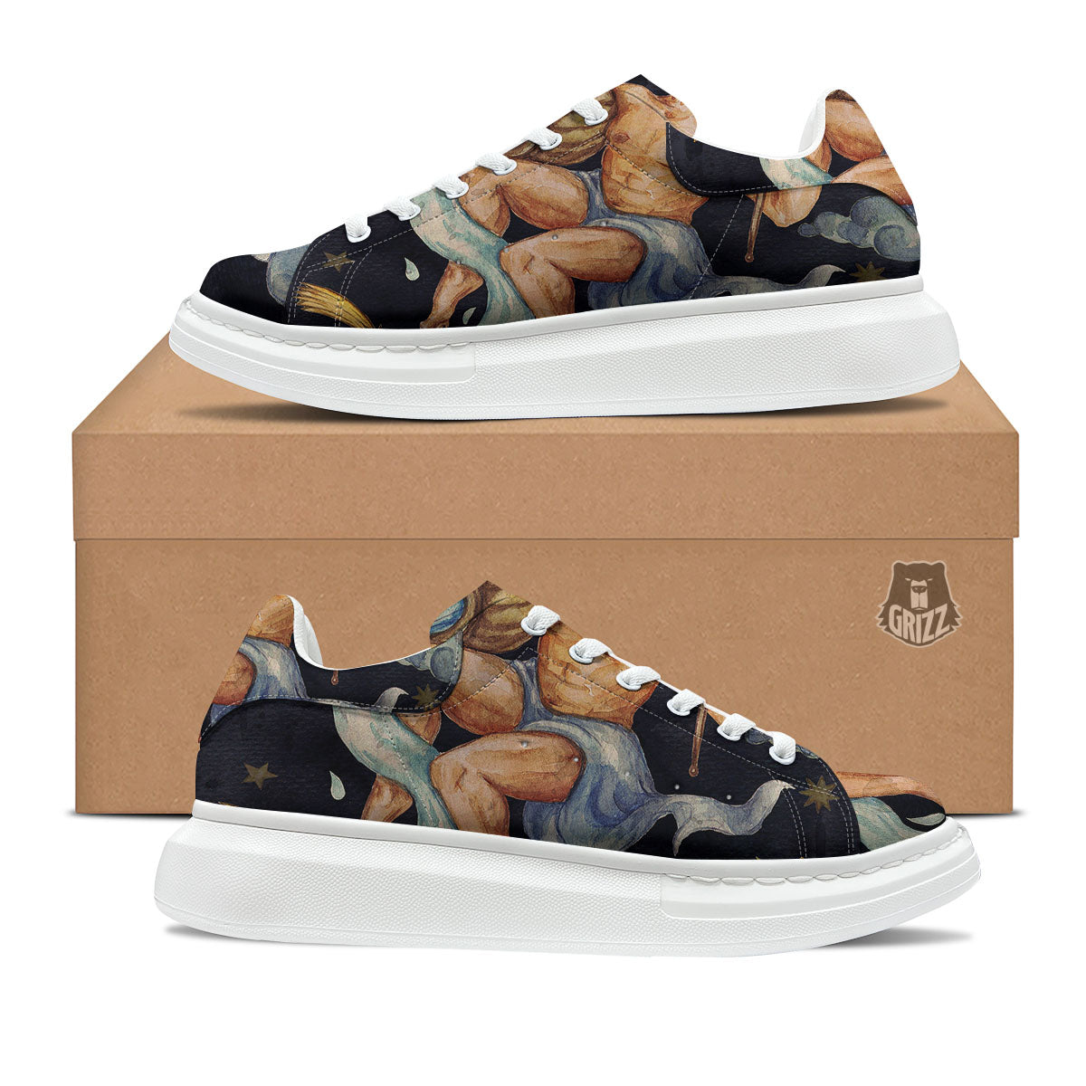 Zodiac Sign Watercolor Aquarius Print Platform Shoes-grizzshop