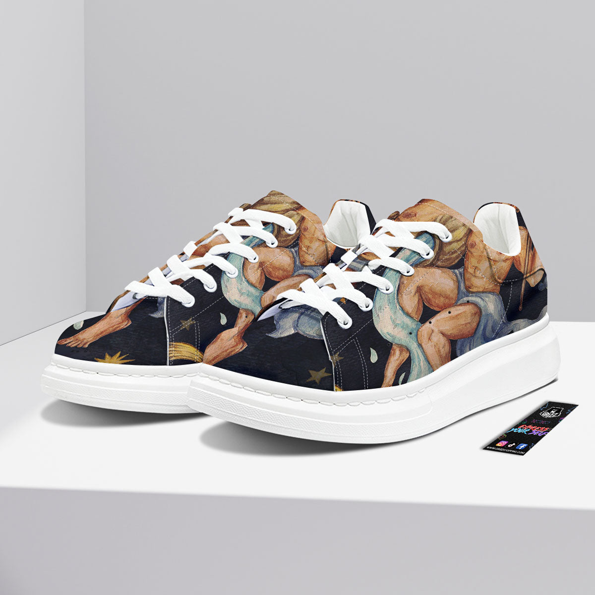 Zodiac Sign Watercolor Aquarius Print Platform Shoes-grizzshop