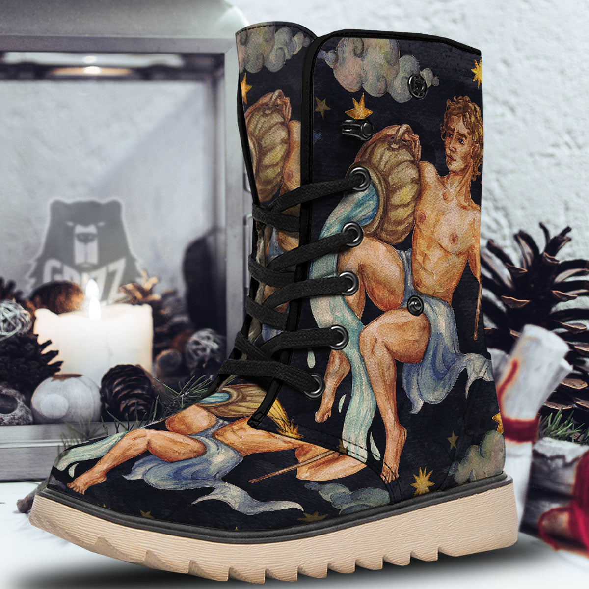 Zodiac Sign Watercolor Aquarius Print Snow Boots-grizzshop