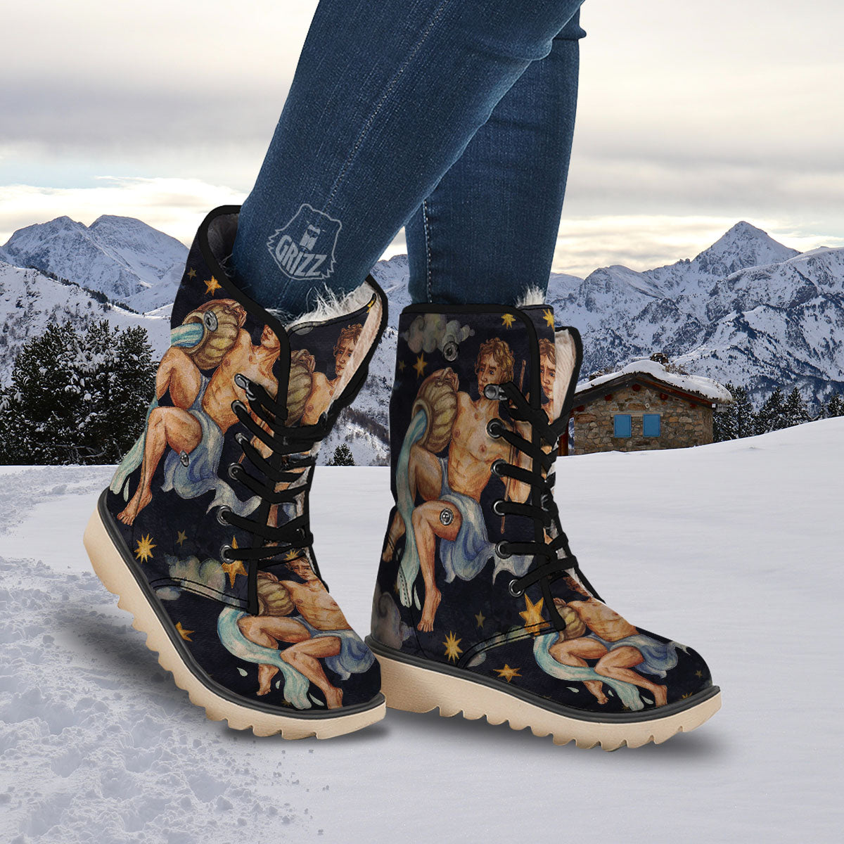 Zodiac Sign Watercolor Aquarius Print Snow Boots-grizzshop