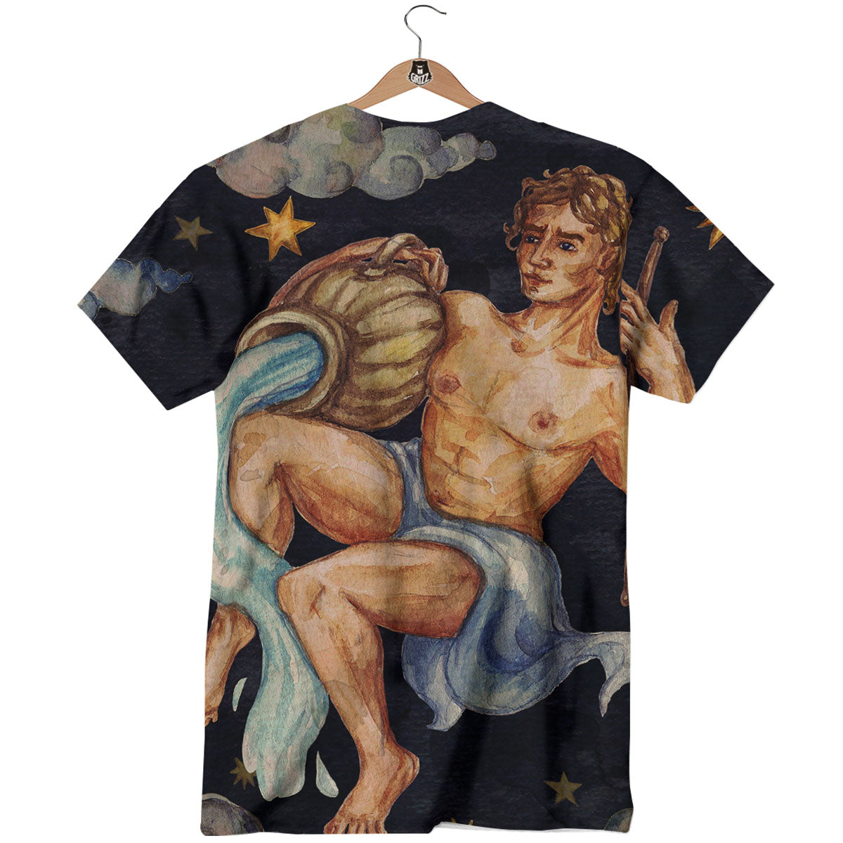Zodiac Sign Watercolor Aquarius Print T-Shirt-grizzshop