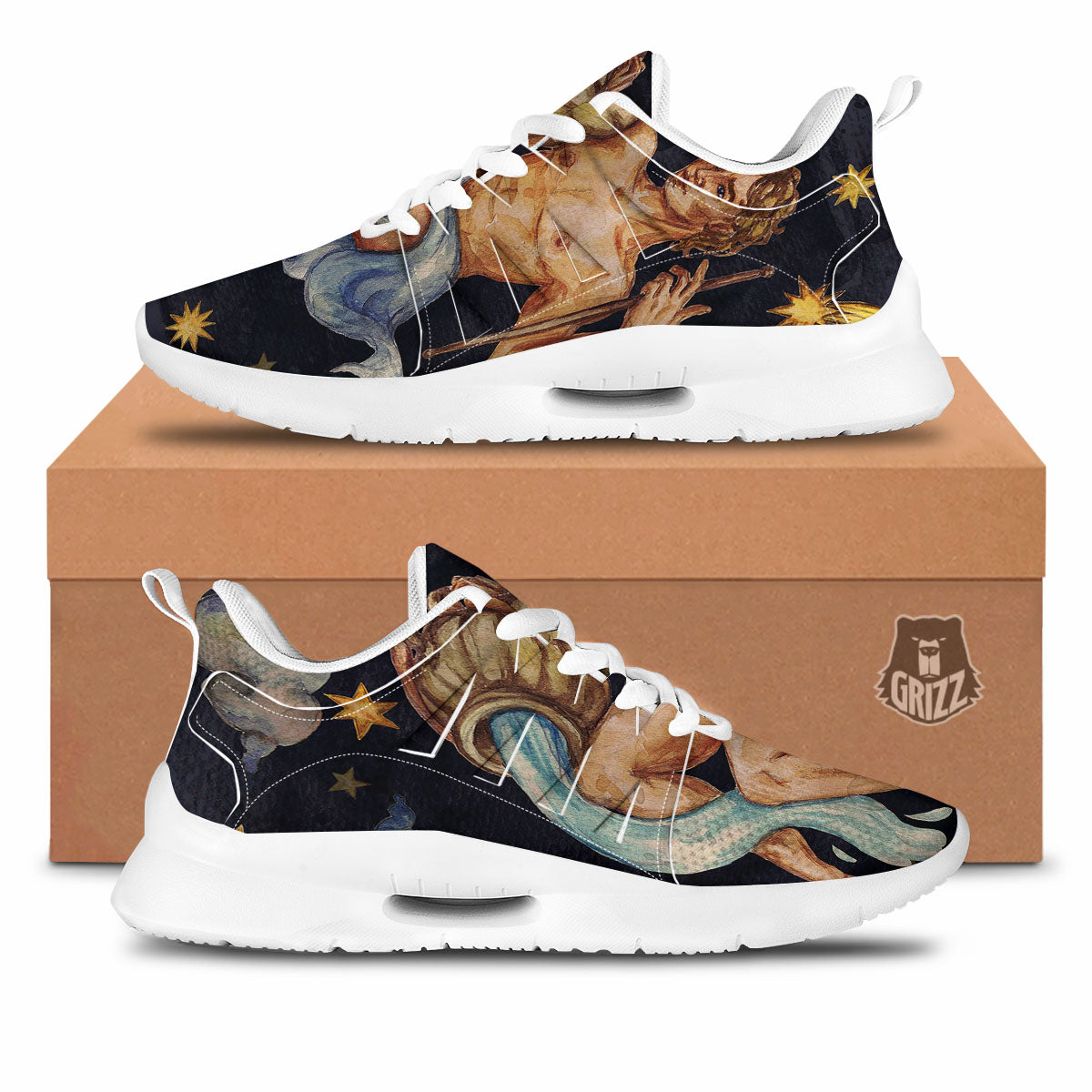 Zodiac Sign Watercolor Aquarius Print Tennis Shoes-grizzshop