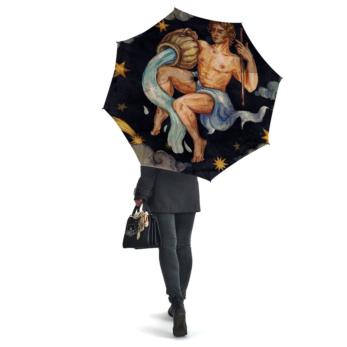 Zodiac Sign Watercolor Aquarius Print Umbrella-grizzshop