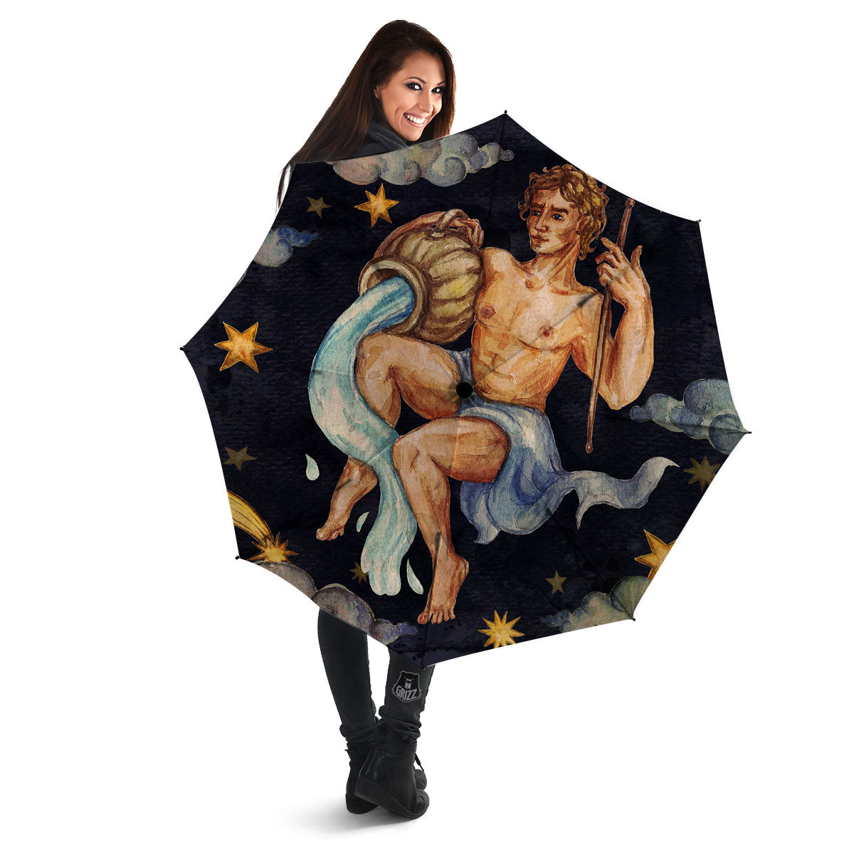 Zodiac Sign Watercolor Aquarius Print Umbrella-grizzshop