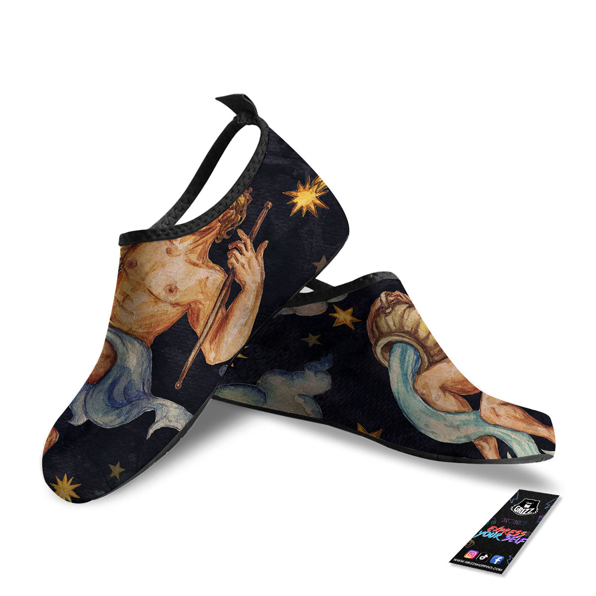 Zodiac Sign Watercolor Aquarius Print Water Shoes-grizzshop