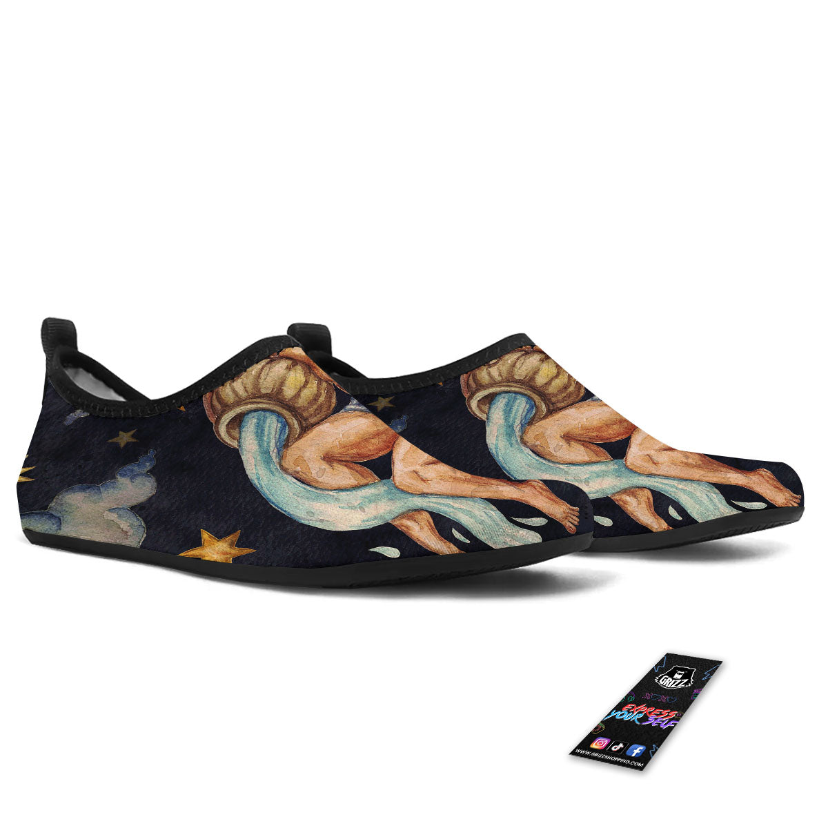 Zodiac Sign Watercolor Aquarius Print Water Shoes-grizzshop
