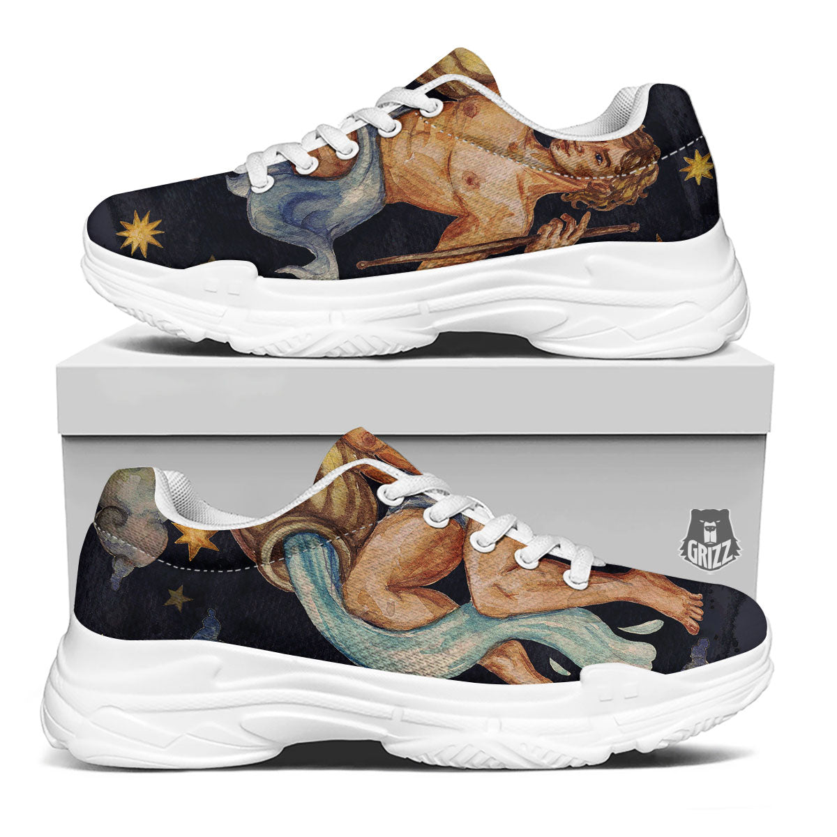 Zodiac Sign Watercolor Aquarius Print White Chunky Shoes-grizzshop