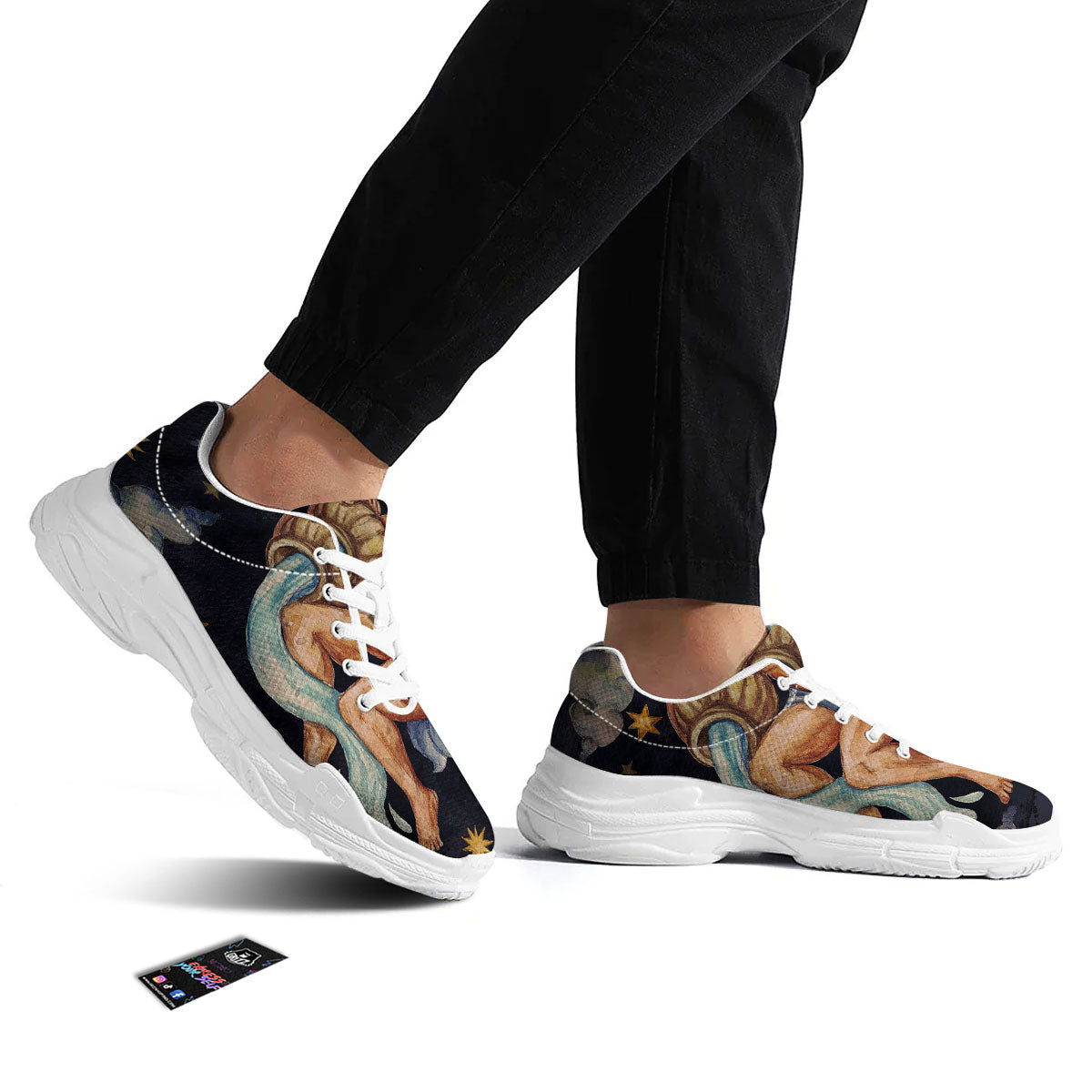 Zodiac Sign Watercolor Aquarius Print White Chunky Shoes-grizzshop