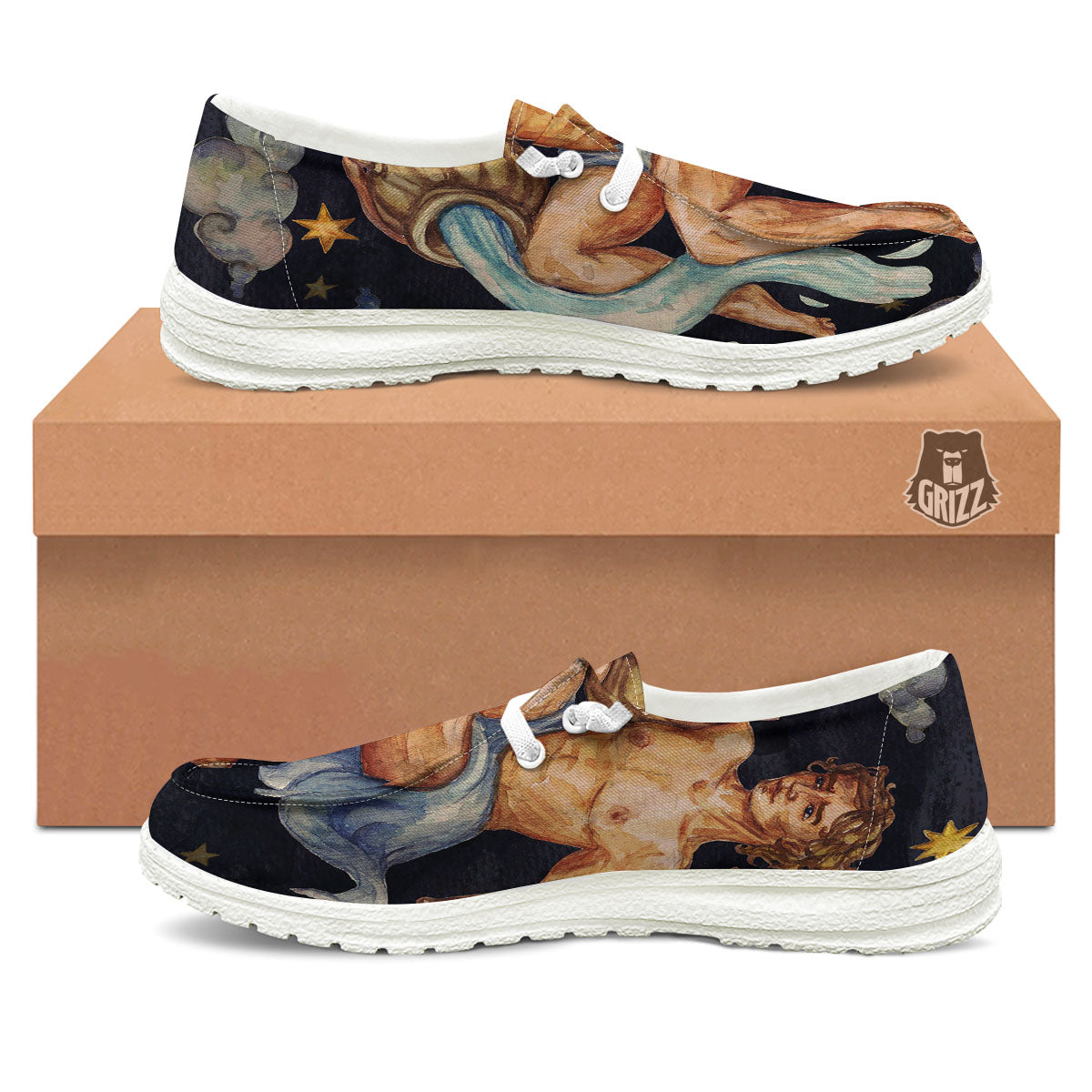 Zodiac Sign Watercolor Aquarius Print White Loafers-grizzshop