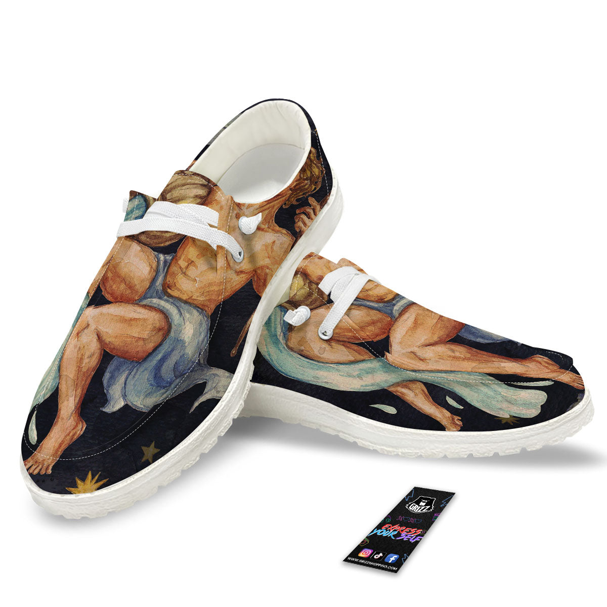 Zodiac Sign Watercolor Aquarius Print White Loafers-grizzshop
