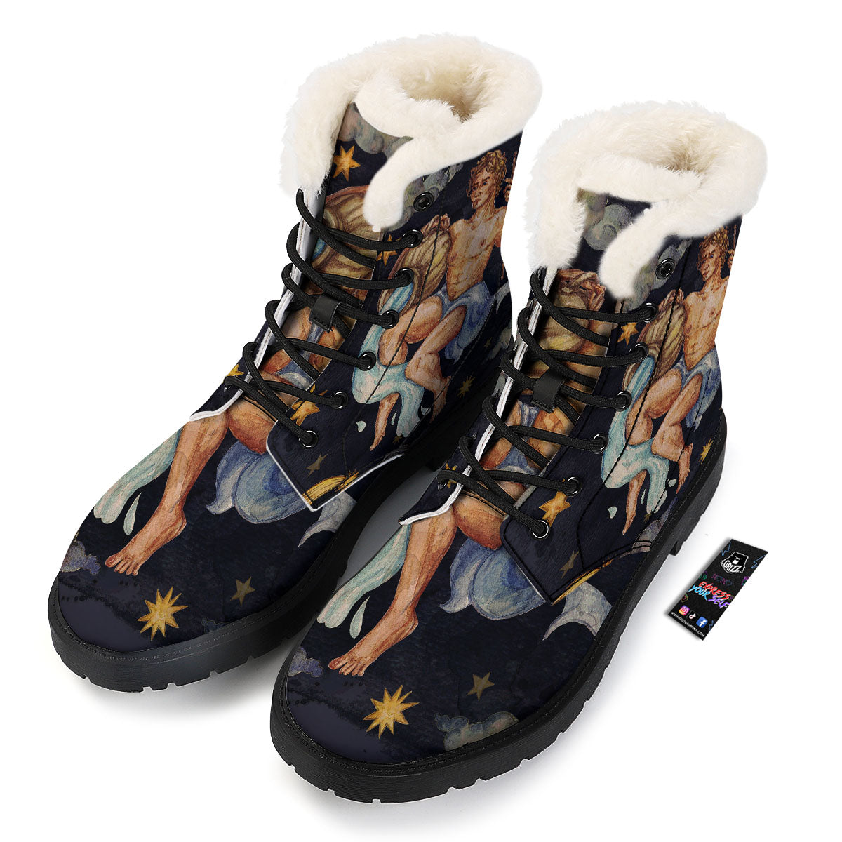 Zodiac Sign Watercolor Aquarius Print Winter Boots-grizzshop