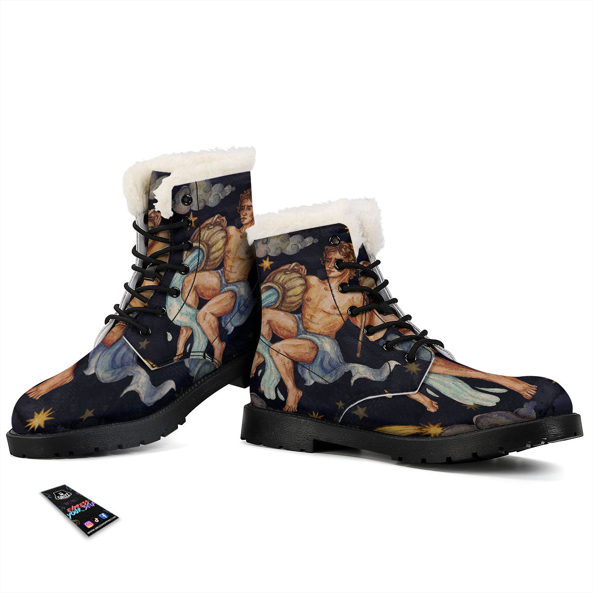 Zodiac Sign Watercolor Aquarius Print Winter Boots-grizzshop