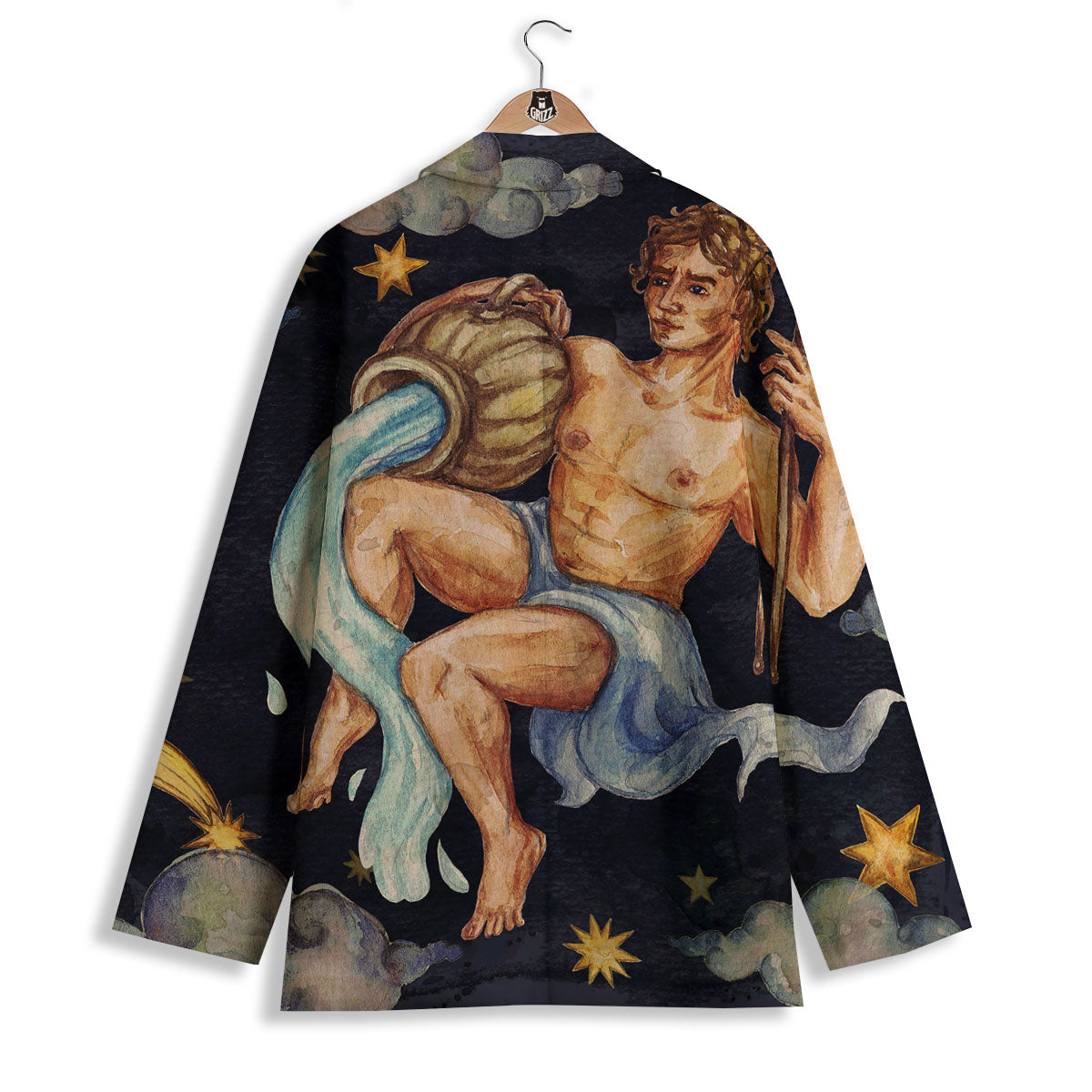 Zodiac Sign Watercolor Aquarius Print Women's Blazer-grizzshop