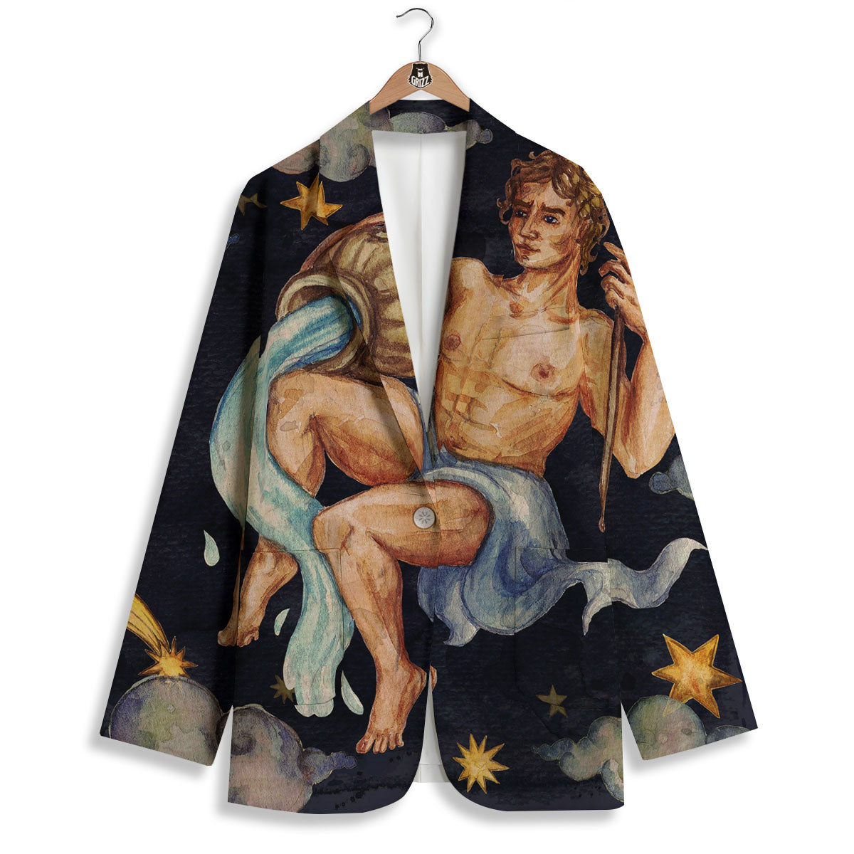Zodiac Sign Watercolor Aquarius Print Women's Blazer-grizzshop