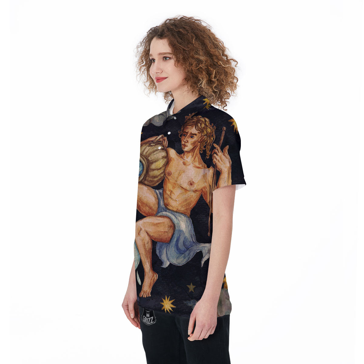 Zodiac Sign Watercolor Aquarius Print Women's Golf Shirts-grizzshop