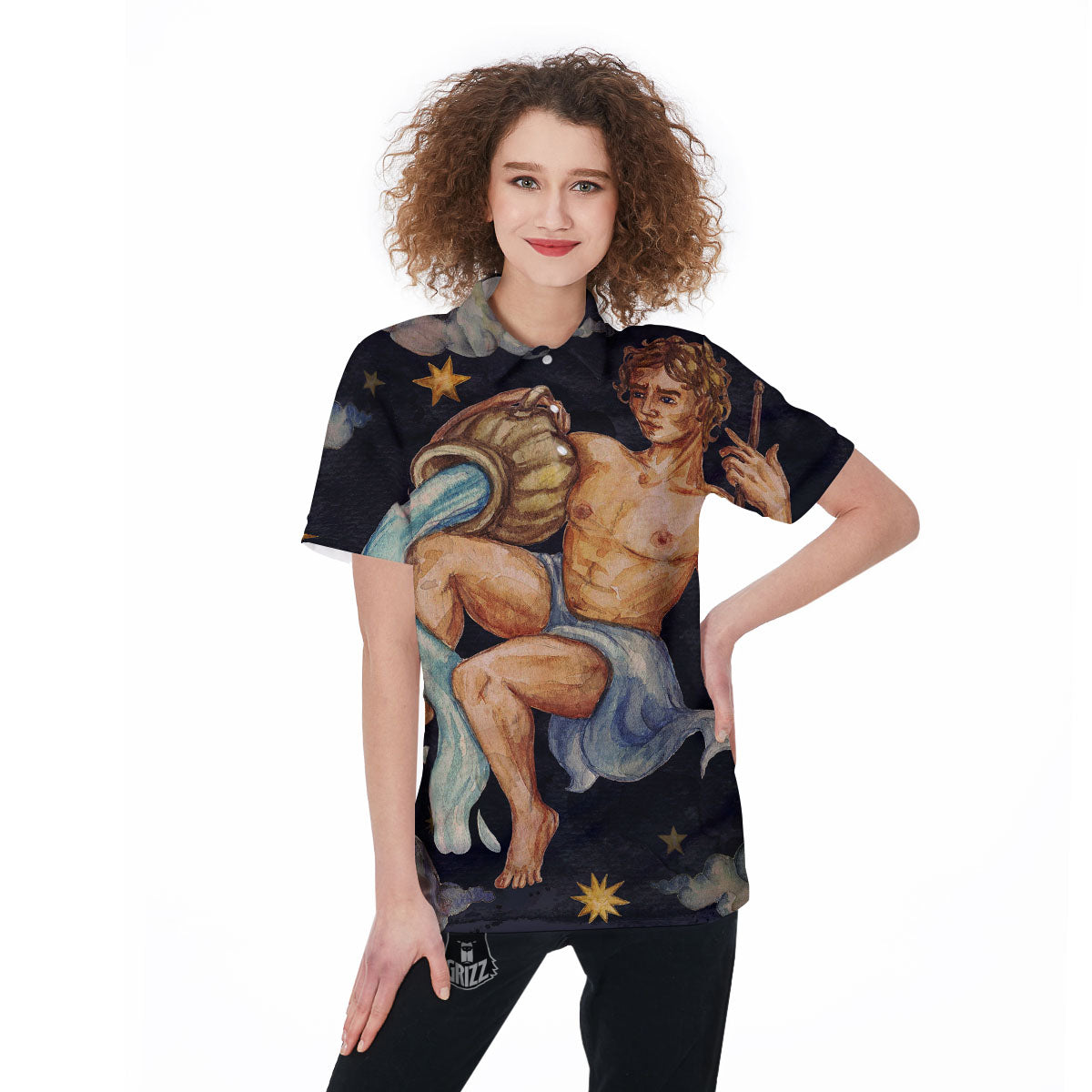 Zodiac Sign Watercolor Aquarius Print Women's Golf Shirts-grizzshop