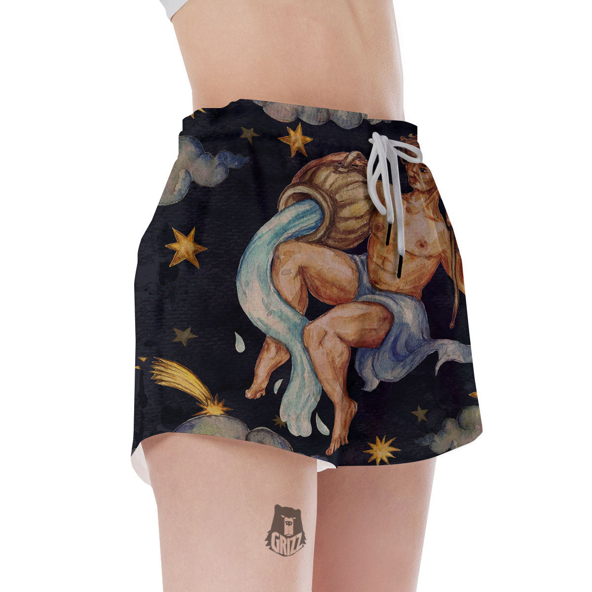 Zodiac Sign Watercolor Aquarius Print Women's Shorts-grizzshop