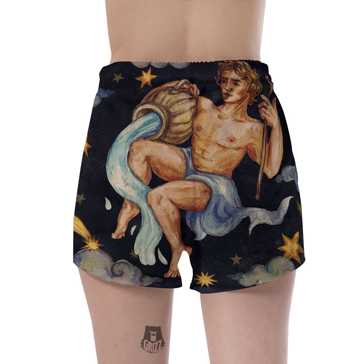 Zodiac Sign Watercolor Aquarius Print Women's Shorts-grizzshop