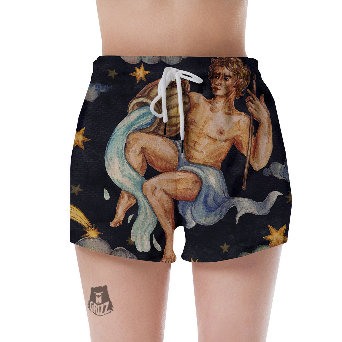 Zodiac Sign Watercolor Aquarius Print Women's Shorts-grizzshop