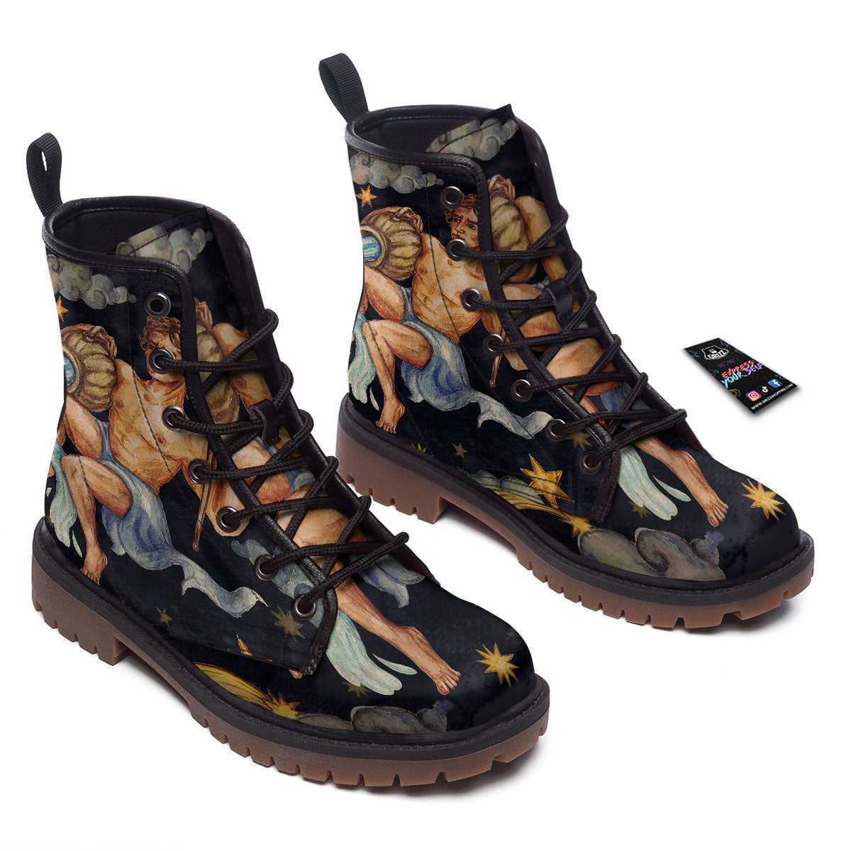 Zodiac Sign Watercolor Aquarius Print Work Boots-grizzshop