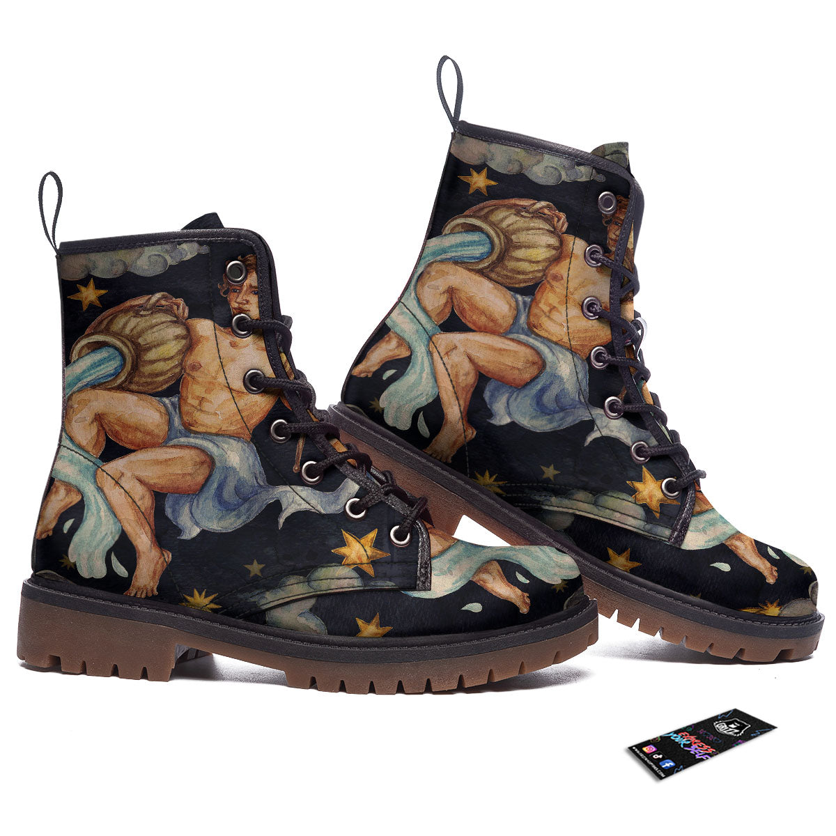 Zodiac Sign Watercolor Aquarius Print Work Boots-grizzshop