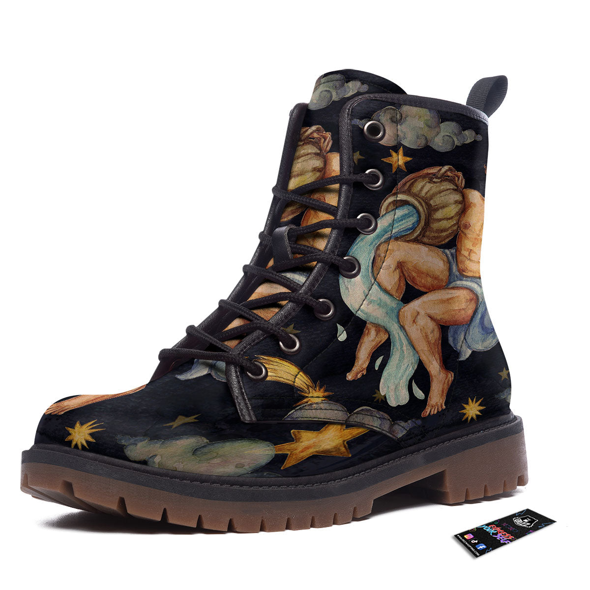 Zodiac Sign Watercolor Aquarius Print Work Boots-grizzshop