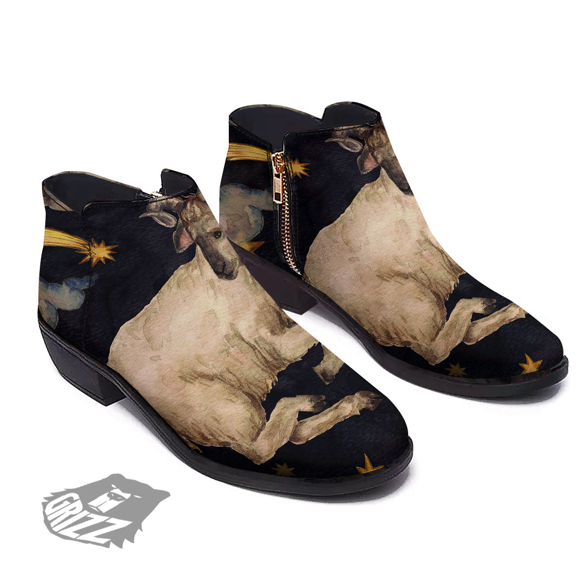 Zodiac Sign Watercolor Aries Print Ankle Boots-grizzshop
