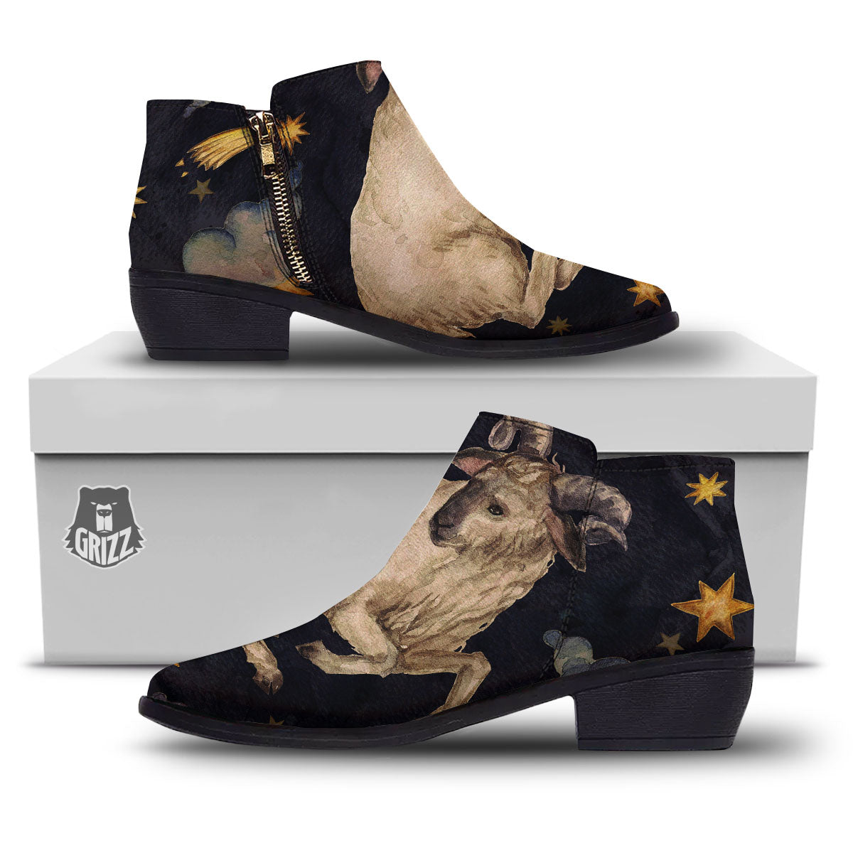 Zodiac Sign Watercolor Aries Print Ankle Boots-grizzshop