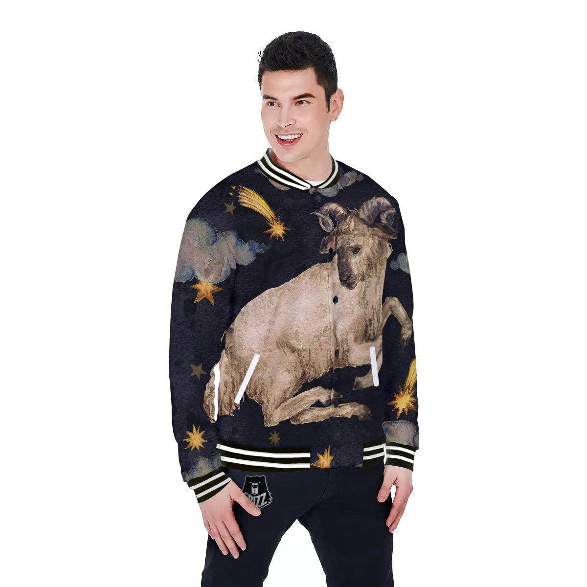Zodiac Sign Watercolor Aries Print Baseball Jacket-grizzshop