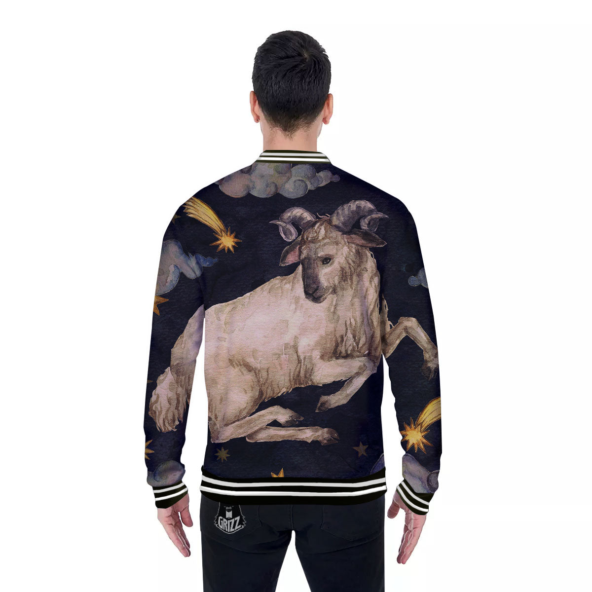 Zodiac Sign Watercolor Aries Print Baseball Jacket-grizzshop