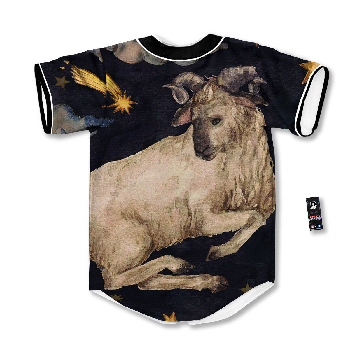 Zodiac Sign Watercolor Aries Print Baseball Jersey-grizzshop