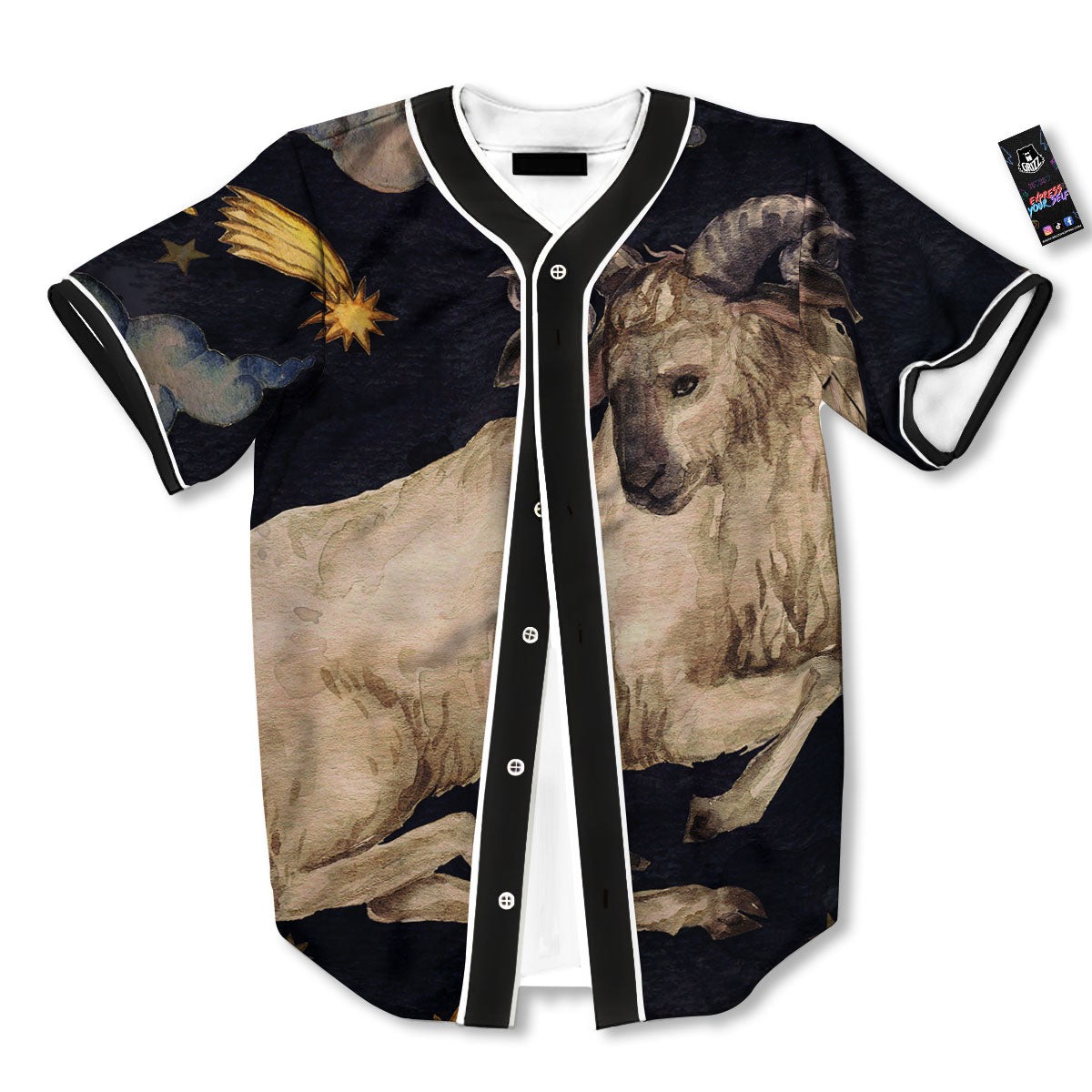 Zodiac Sign Watercolor Aries Print Baseball Jersey-grizzshop