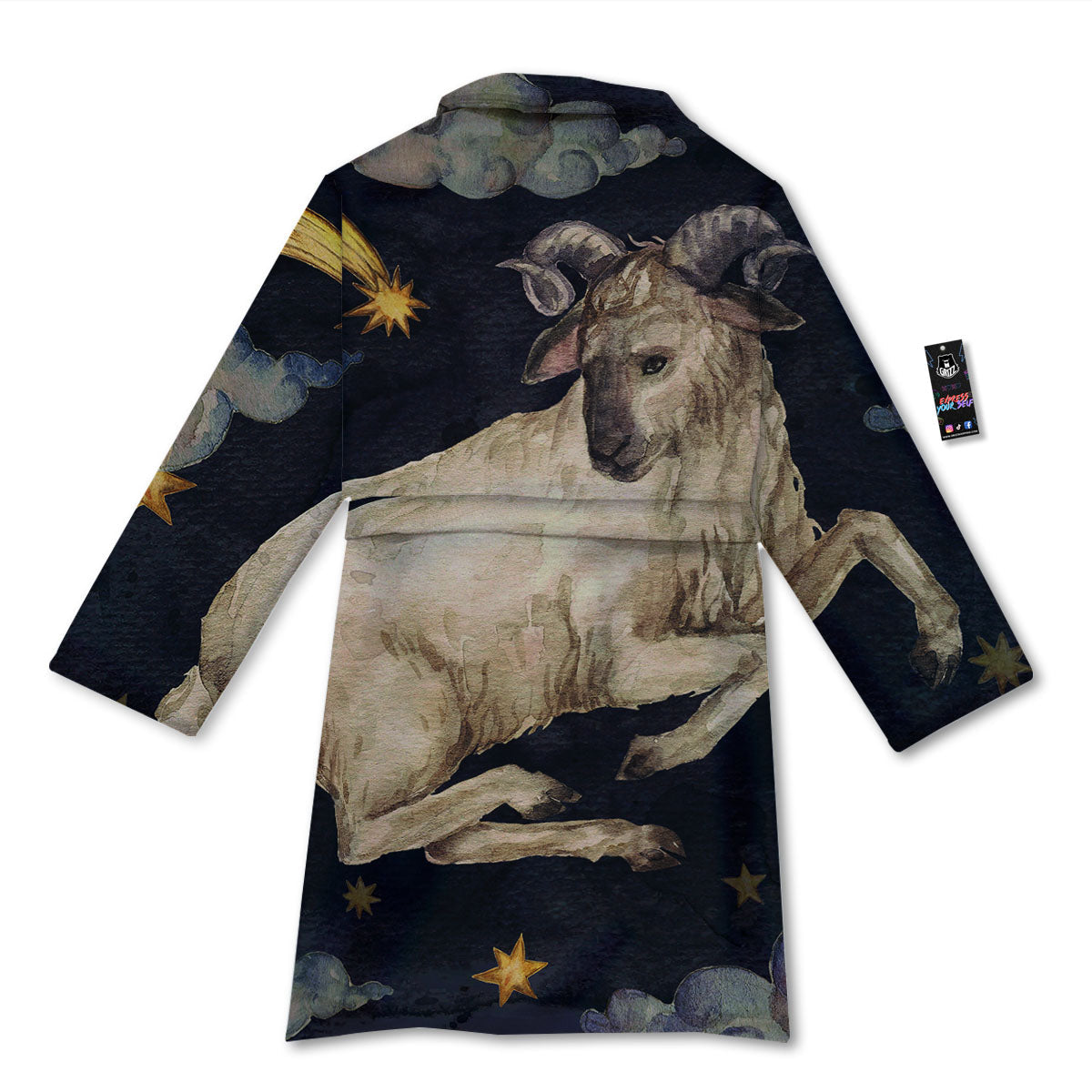 Zodiac Sign Watercolor Aries Print Bathrobe-grizzshop