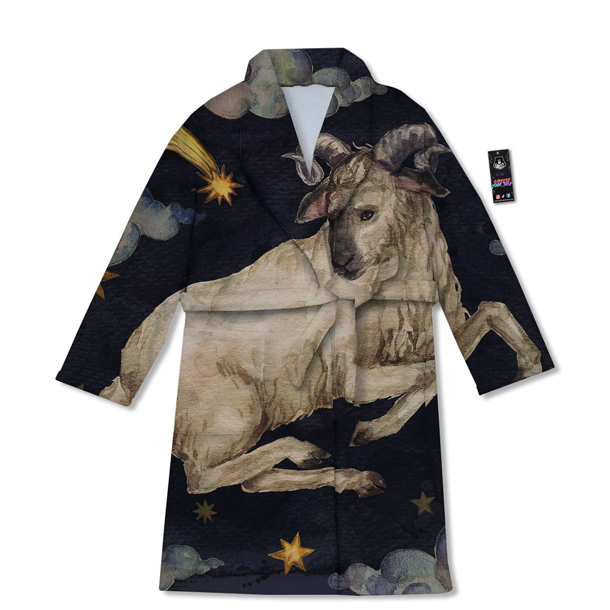Zodiac Sign Watercolor Aries Print Bathrobe-grizzshop
