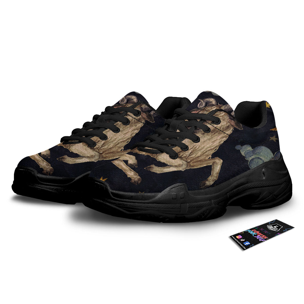 Zodiac Sign Watercolor Aries Print Black Chunky Shoes-grizzshop