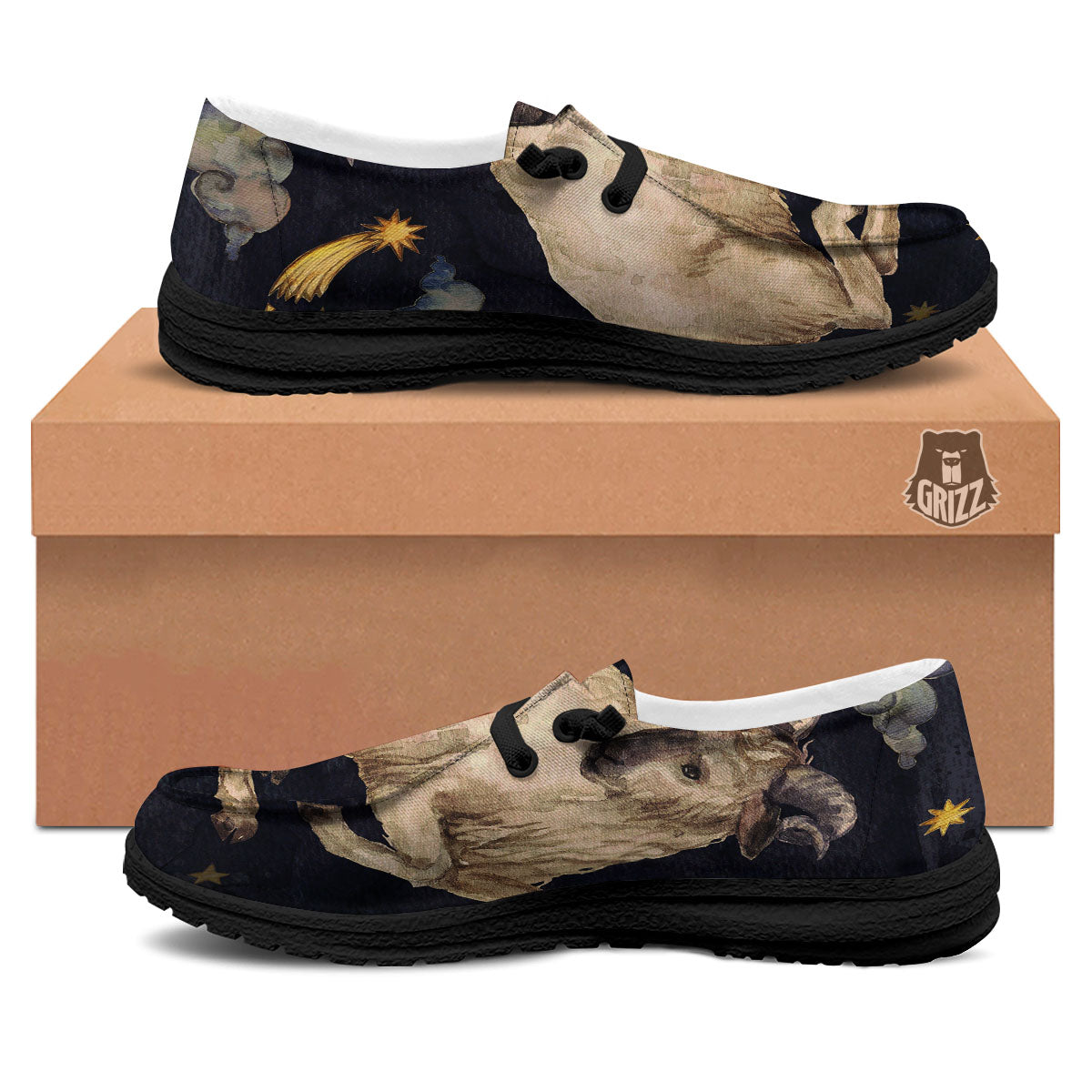 Zodiac Sign Watercolor Aries Print Black Loafers-grizzshop