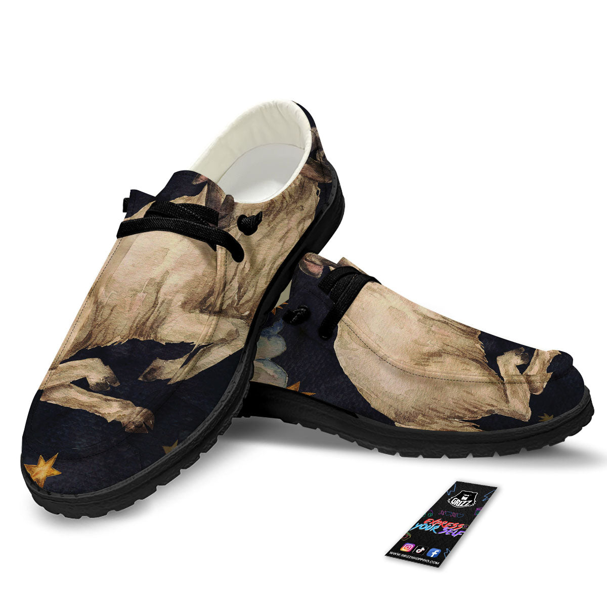 Zodiac Sign Watercolor Aries Print Black Loafers-grizzshop