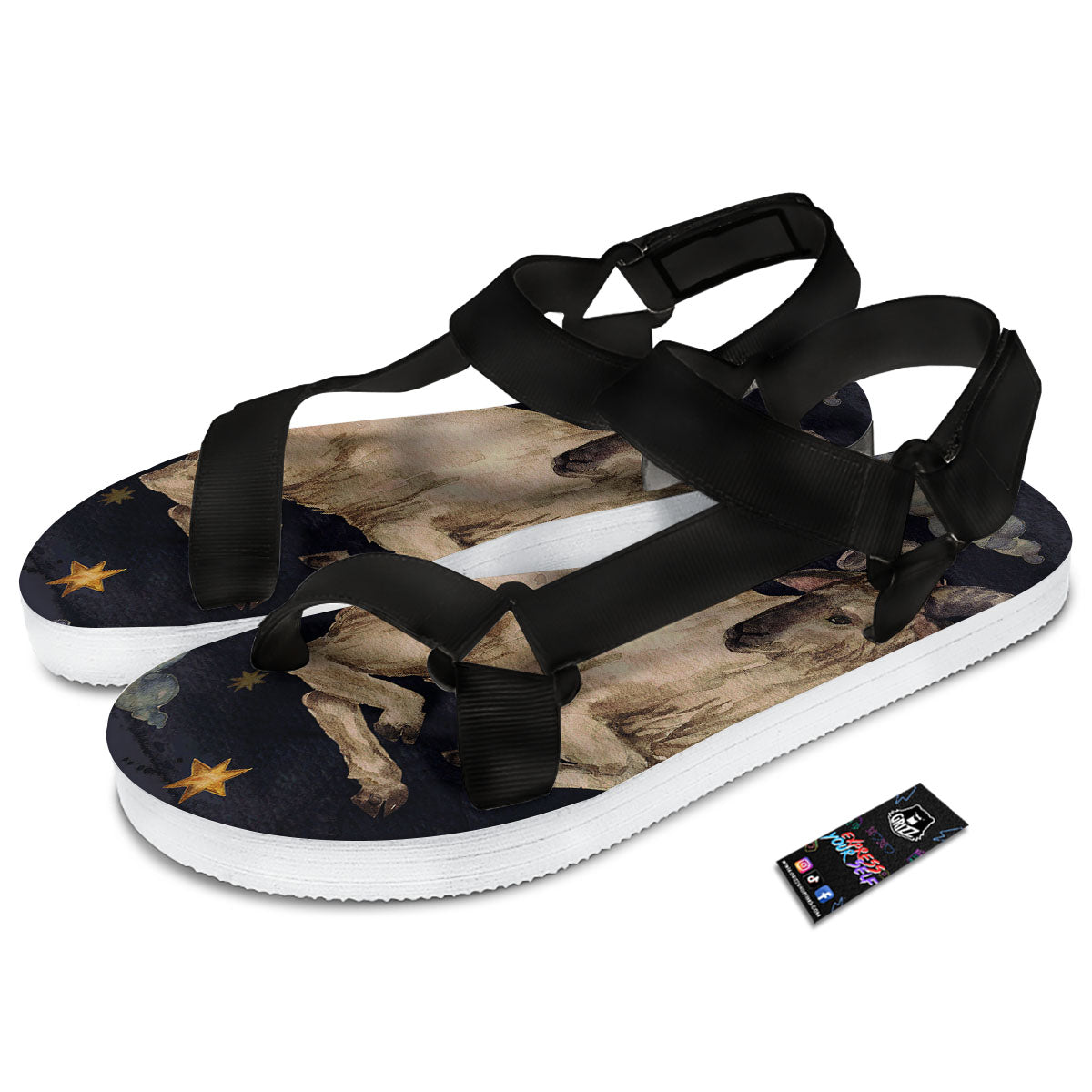 Zodiac Sign Watercolor Aries Print Black Open Toe Sandals-grizzshop