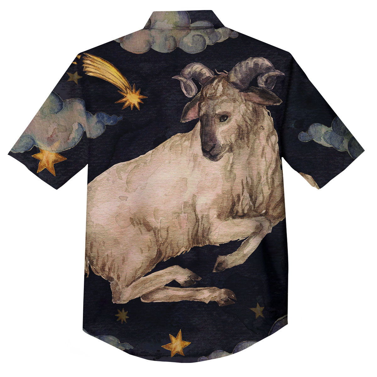 Zodiac Sign Watercolor Aries Print Button Up Shirt-grizzshop