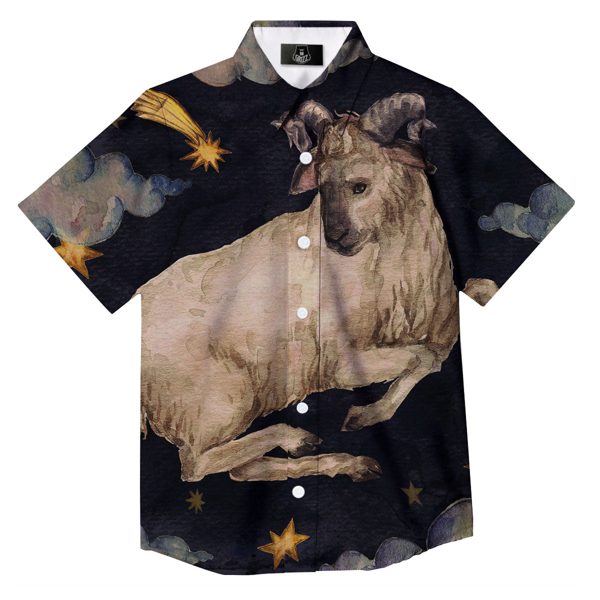Zodiac Sign Watercolor Aries Print Button Up Shirt-grizzshop