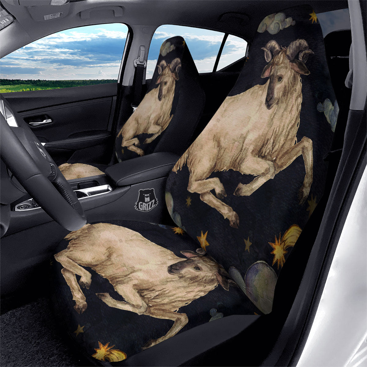 Zodiac Sign Watercolor Aries Print Car Seat Covers-grizzshop