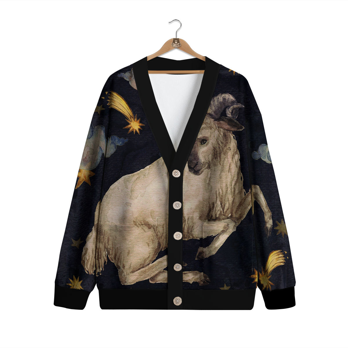 Zodiac Sign Watercolor Aries Print Cardigan-grizzshop