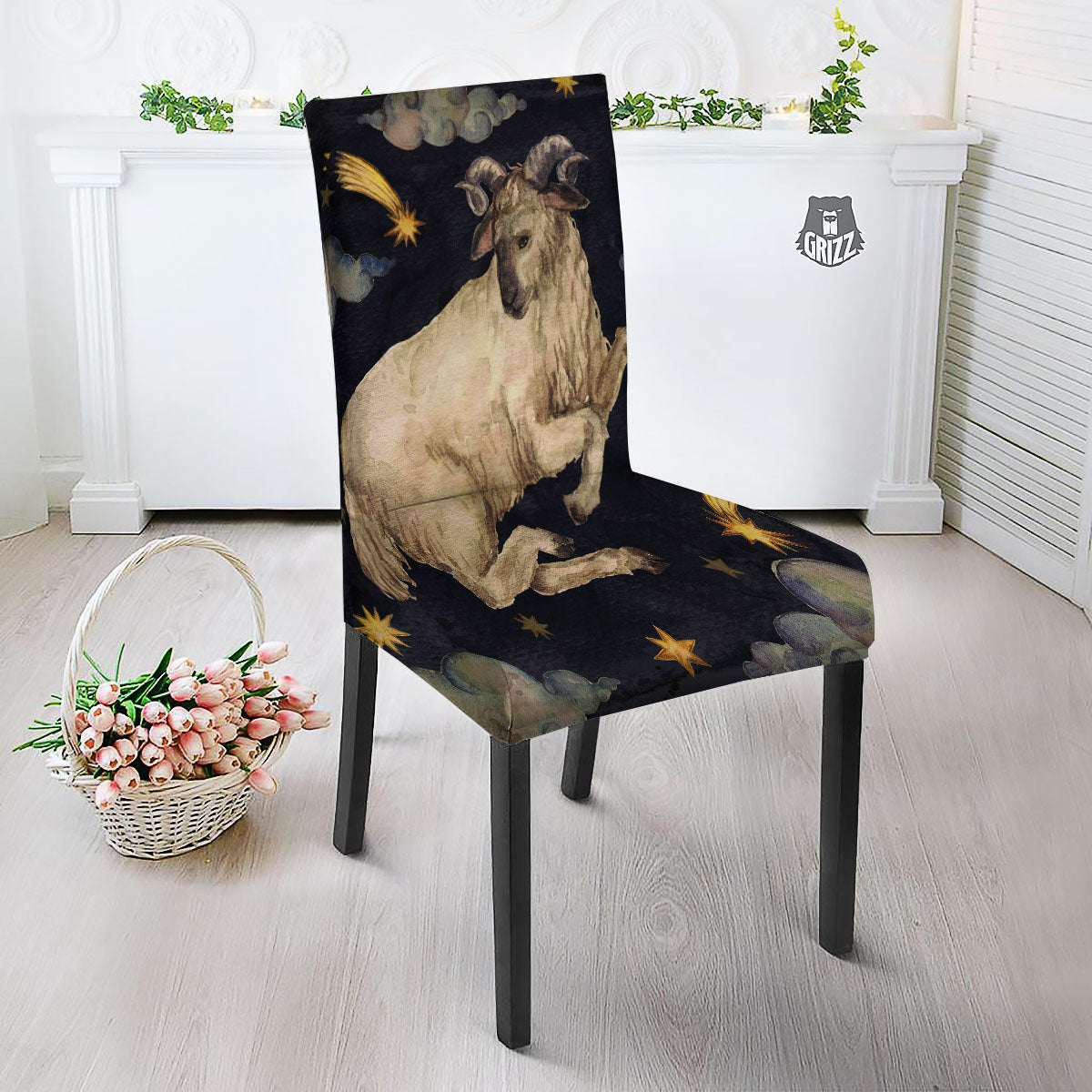 Zodiac Sign Watercolor Aries Print Dining Chair Slipcover-grizzshop