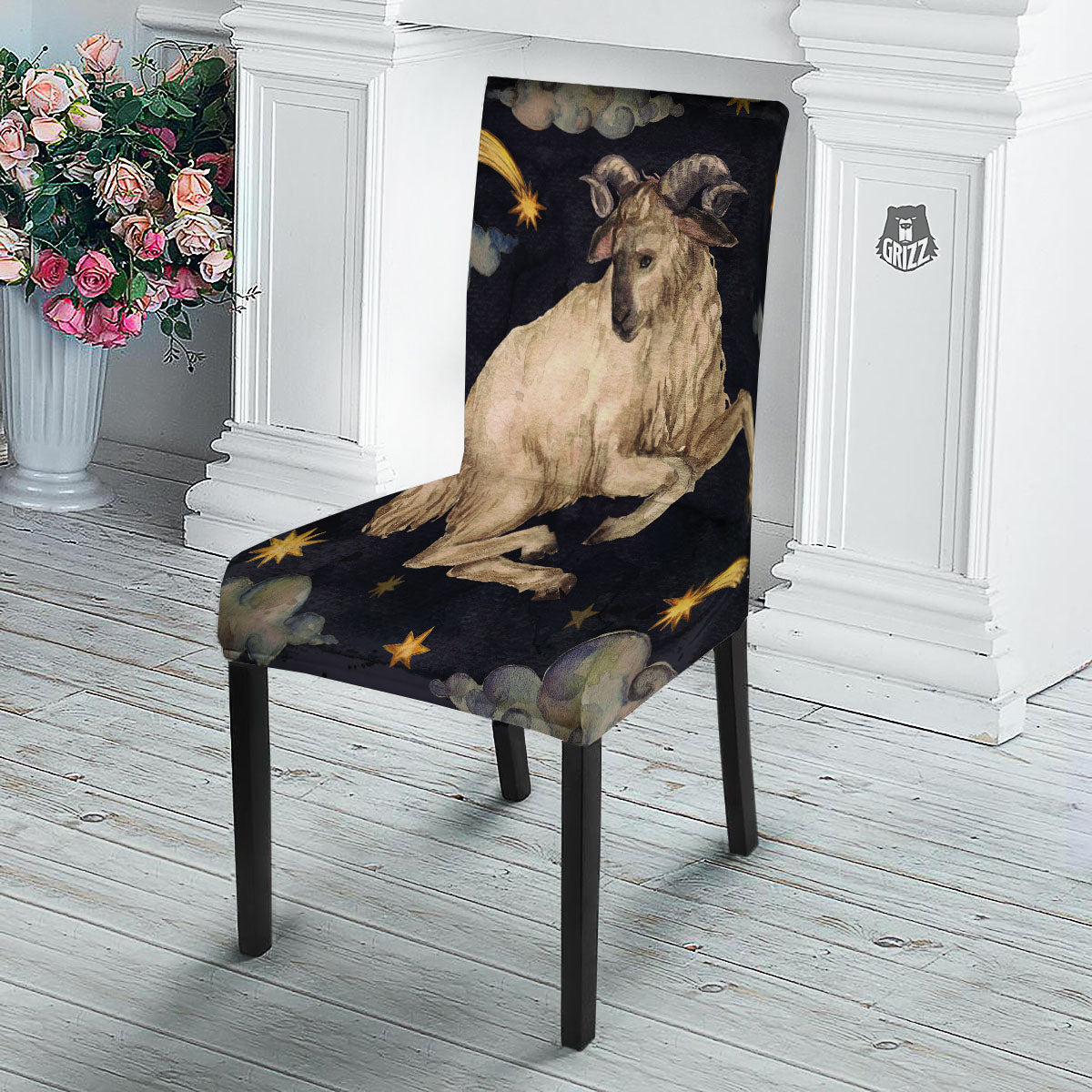 Zodiac Sign Watercolor Aries Print Dining Chair Slipcover-grizzshop