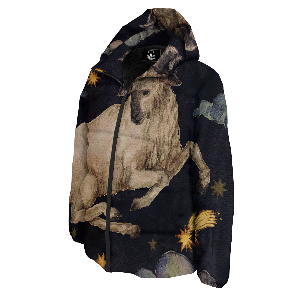 Zodiac Sign Watercolor Aries Print Down Jacket-grizzshop