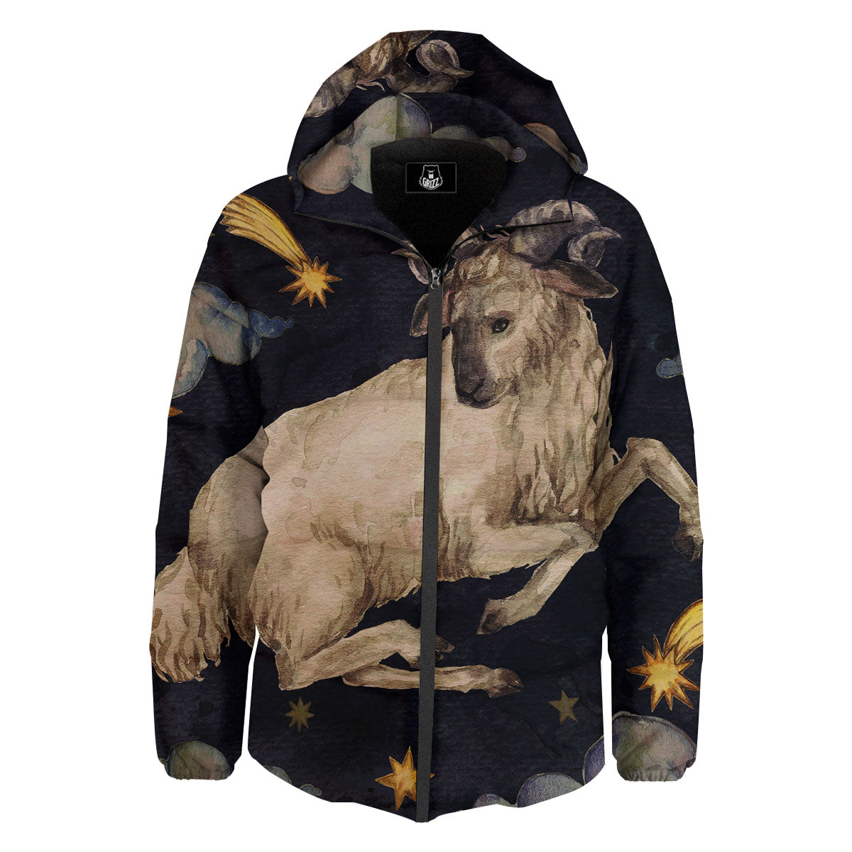 Zodiac Sign Watercolor Aries Print Down Jacket-grizzshop