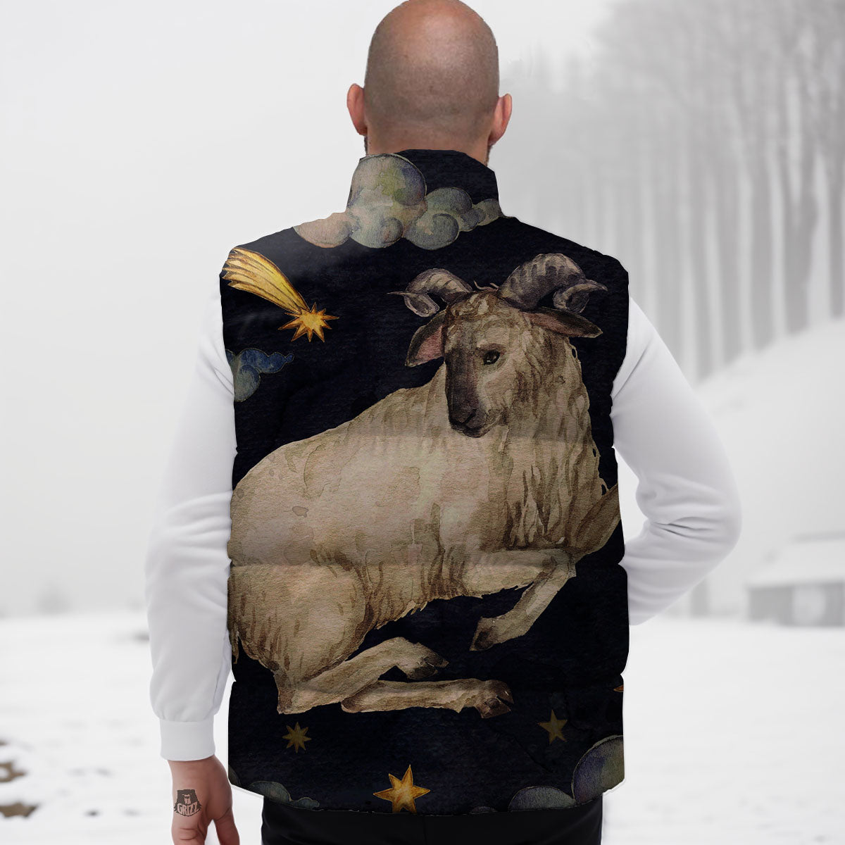 Zodiac Sign Watercolor Aries Print Down Vest