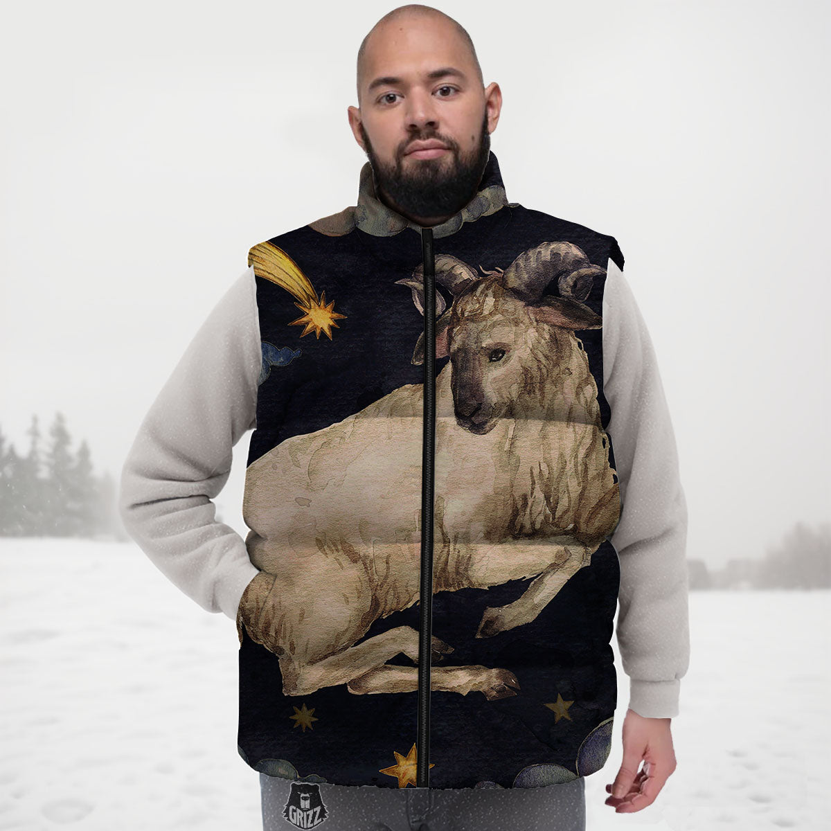 Zodiac Sign Watercolor Aries Print Down Vest