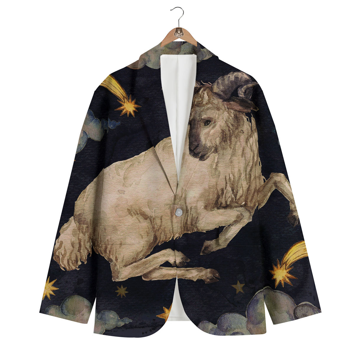 Zodiac Sign Watercolor Aries Print Men's Blazer-grizzshop