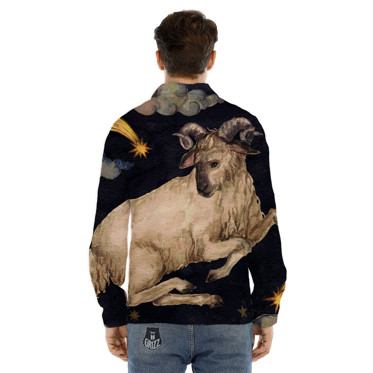 Zodiac Sign Watercolor Aries Print Men's Dress Shirts-grizzshop